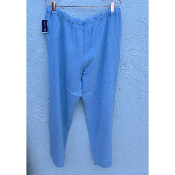 Nine West Womens Linen and Cotton Blend Wide Leg Relaxer Trouser Blue Size Large - Picture 1 of 10